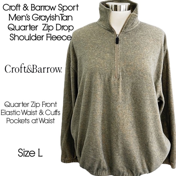 Croft & Barrow Sport Grayish Tan Quarter Zip Drop Shoulder Fleece Pullover - Picture 16 of 16